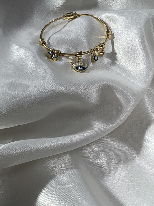 Gold Evil Eye Charm Bangle Bracelet