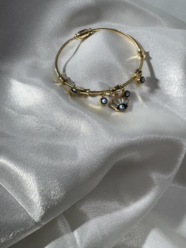Gold Evil Eye Charm Bangle Bracelet