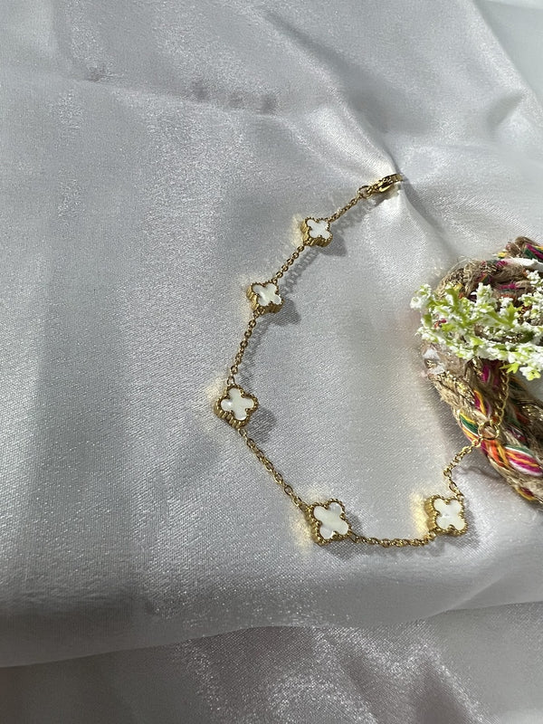 Elegant White Clover Charm Bracelet