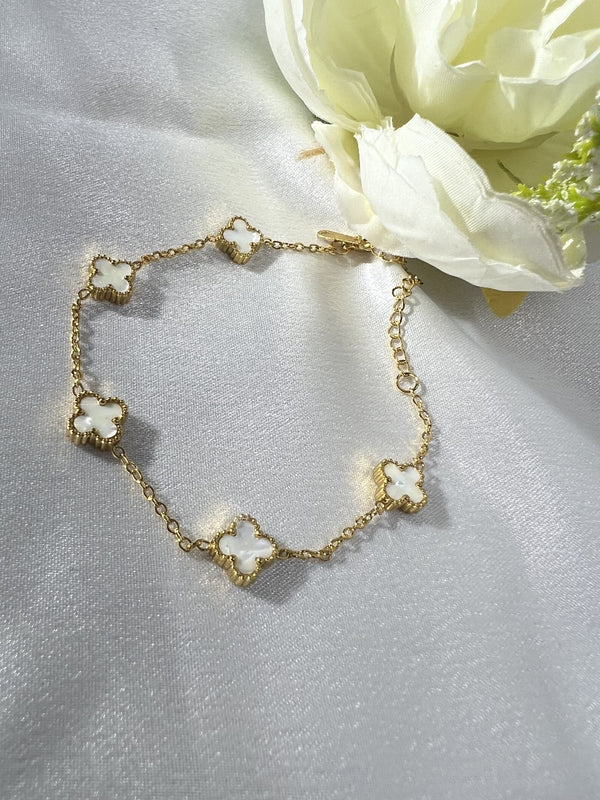 Elegant White Clover Charm Bracelet