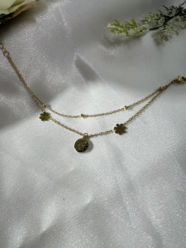 Double-Layer Floral Charm Bracelet