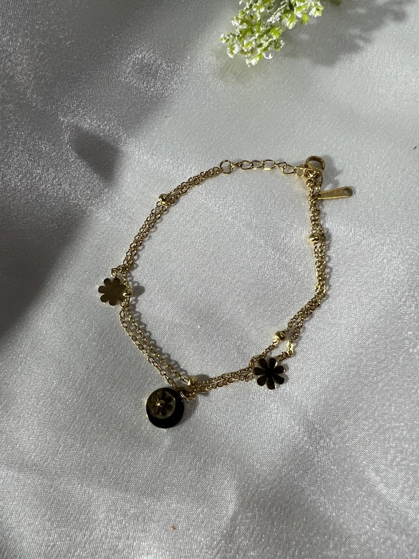 Double-Layer Floral Charm Bracelet