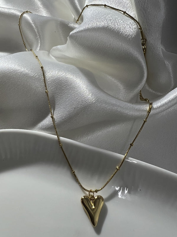 Golden Enamel Heart Charm Necklace