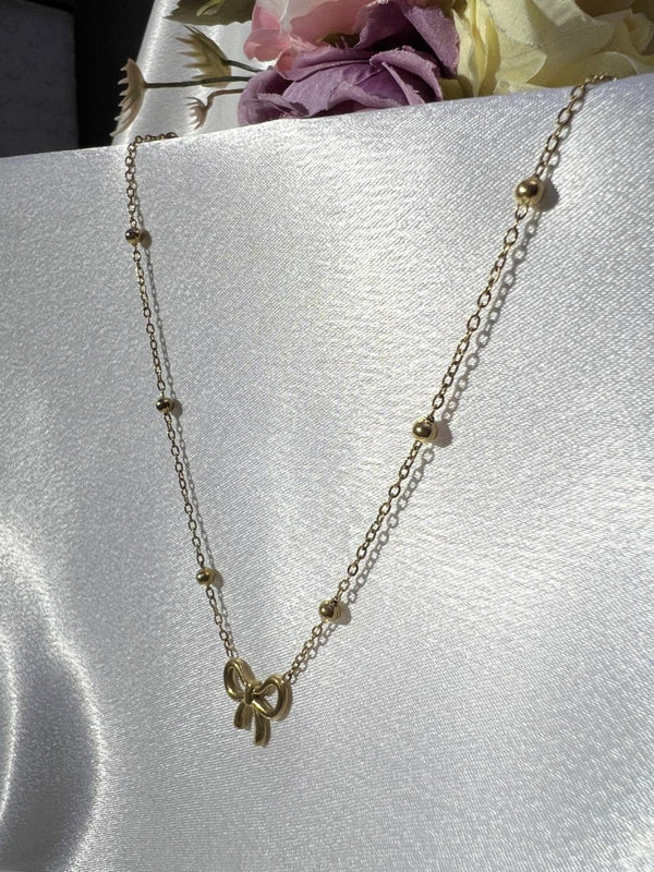 Ribbon Charm Gold Necklace