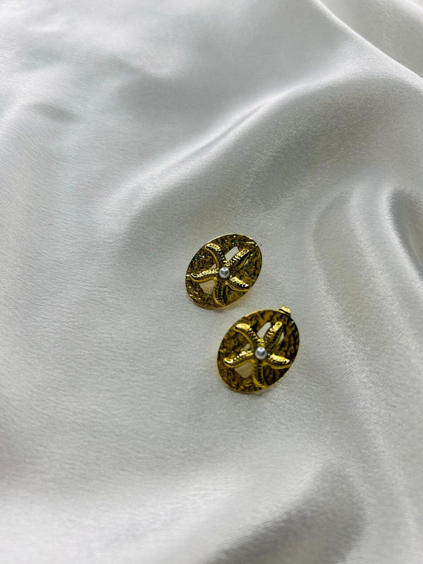 Vintage Pearl Cross Stud Earrings