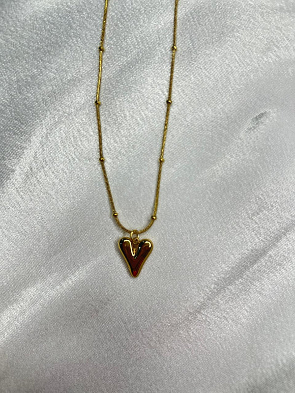 Golden Enamel Heart Charm Necklace