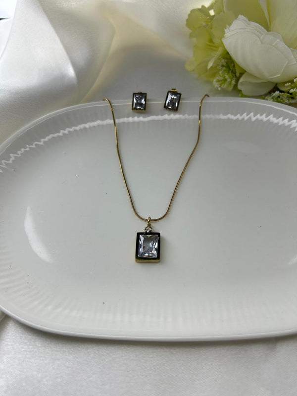 Elegant Crystal Rectangle Pendant Set