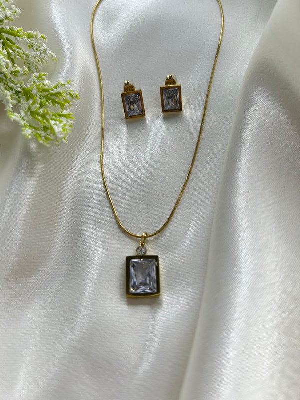 Elegant Crystal Rectangle Pendant Set