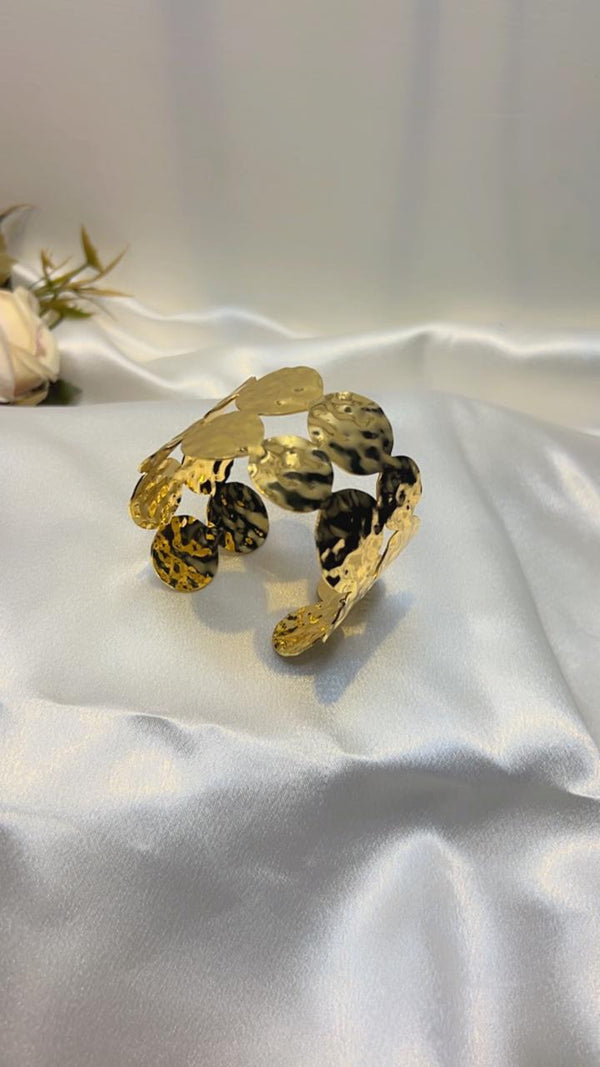 Golden Hammered Disc Cuff Bracelet