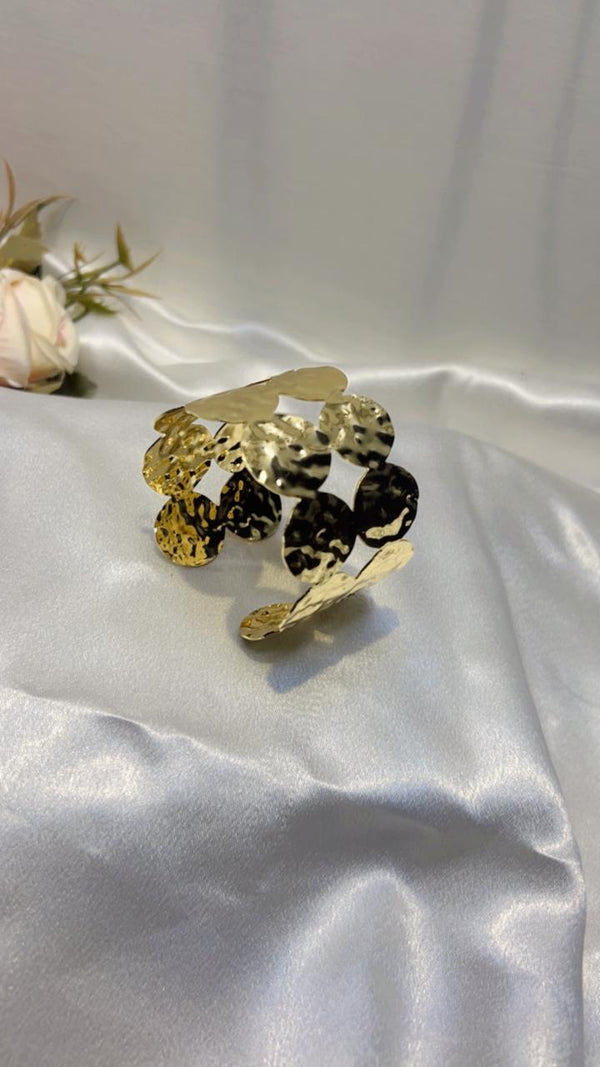 Golden Hammered Disc Cuff Bracelet