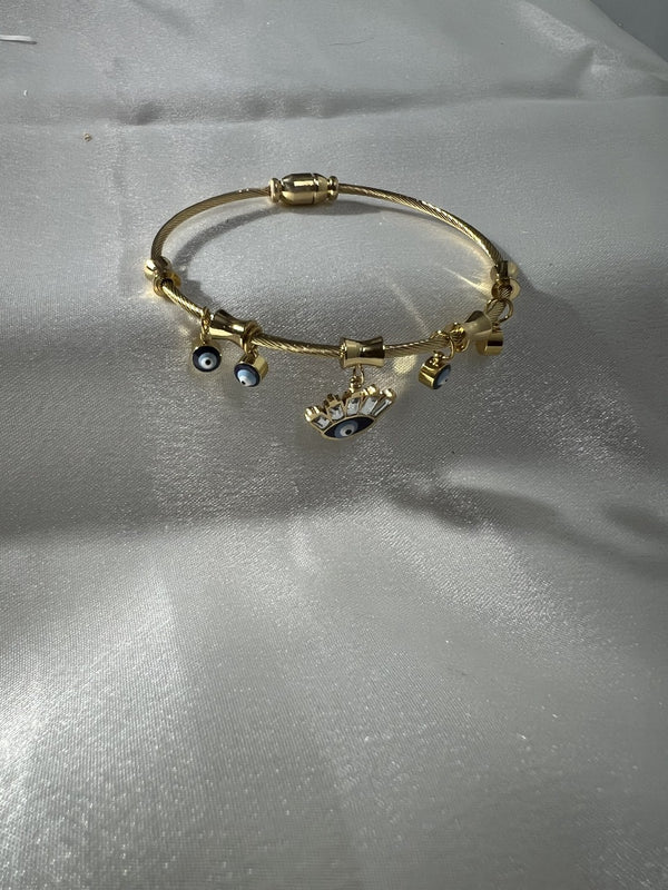 Gold Evil Eye Charm Bangle Bracelet