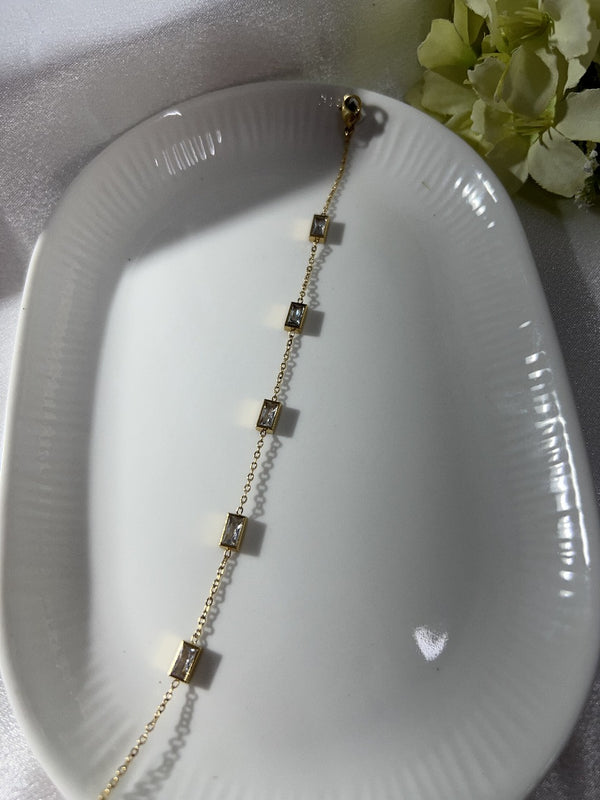 Elegant Gold Baguette Charm Bracelet