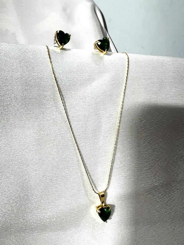 Emerald Heart Love Necklace & Earrings Set