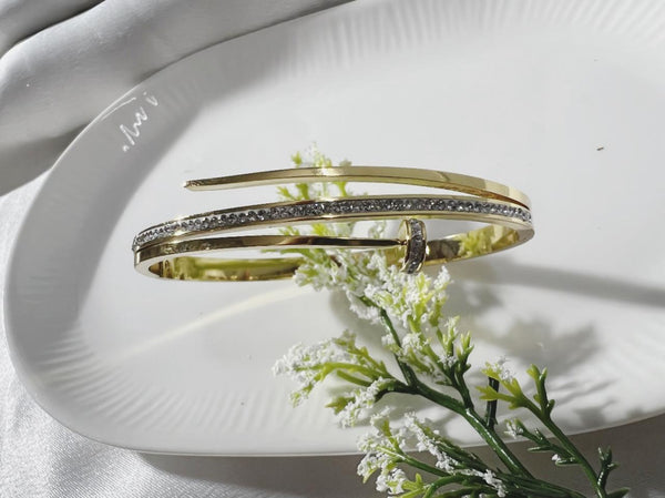 Crystal Nail-Head Gold Bangle