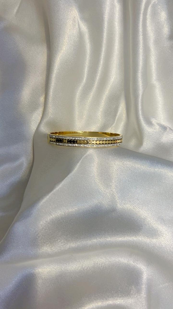 Elegant Dual-Stone Gold Bangle