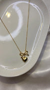 Anti-Tarnish Bow Heart Charm Necklace
