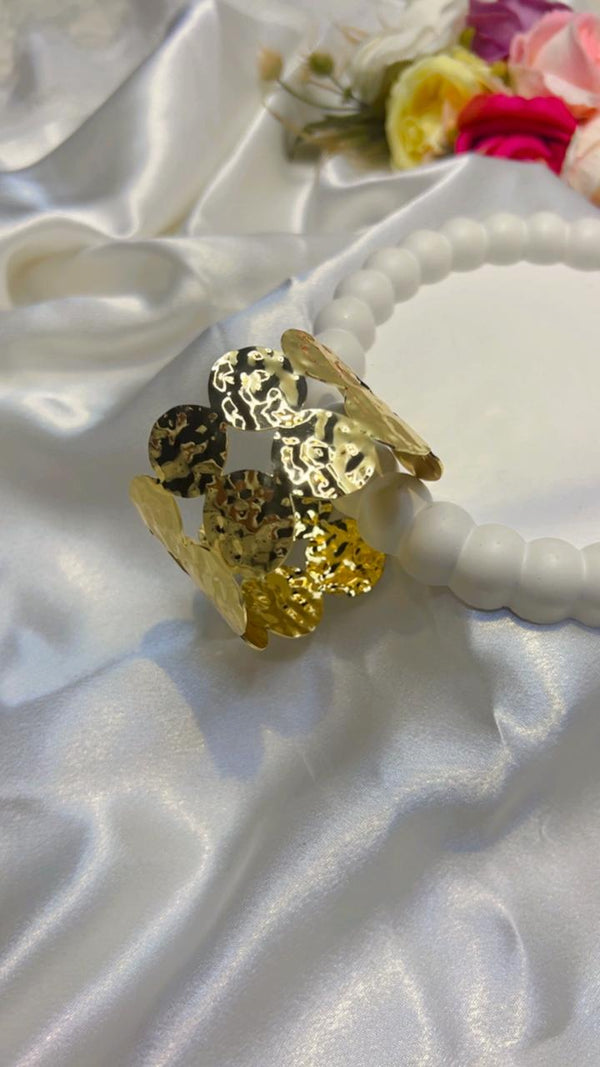 Golden Hammered Disc Cuff Bracelet
