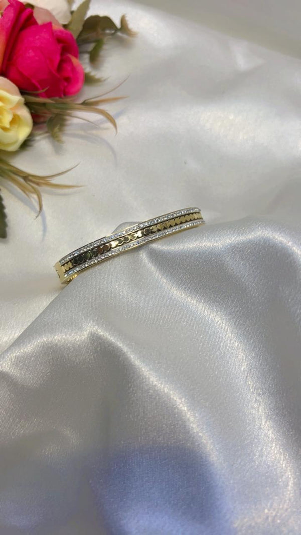 Elegant Dual-Stone Gold Bangle