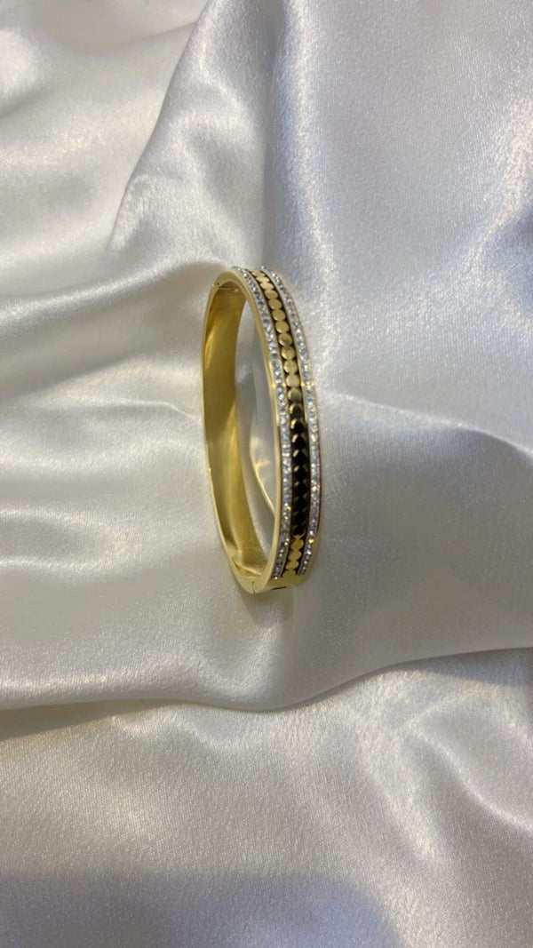 Elegant Dual-Stone Gold Bangle